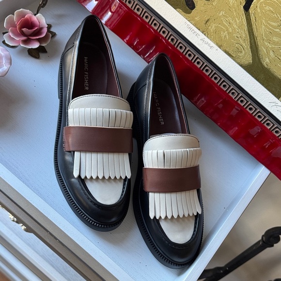Marc Fisher Shoes - Marc Fisher Black and Cream Loafers with Brown Accent